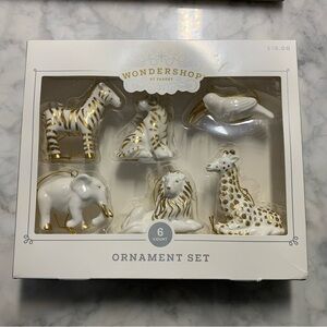 Target Wondershop Ornament 6 Pc Set-White Gold Ceramic Jungle Animal-New in Box